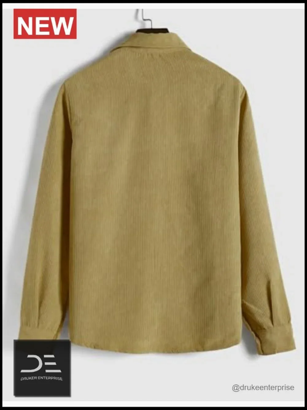 Corduroy Pullover Long Sleeve Polo Shirt with Pocket Button Up